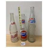 VTG PEPSI-COLA GLASS BOTTLES (3), INCLUDES