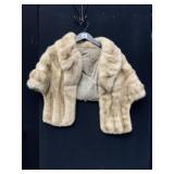 MINK FUR STOLE, LIGHT TAN COLOR, SATIN LINING.