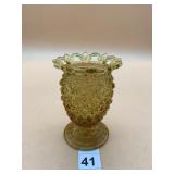 AMBER PRESSED GLASS VASE, DIAMOND PATTERN,