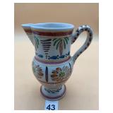HB QUIMPER FAï¿½ENCE PITCHER, HAND-PAINTED FLORAL