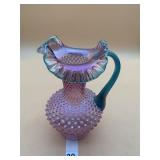 VTG HOBNAIL ART GLASS PITCHER, IRIDESCENT PINK