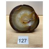 AGATE GEODE SLICE, NATURAL BANDED FORMATION.