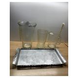 VTG ALUMINUM SERVING TRAY W/ FLORAL EMBOSSING,