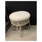 VANITY STOOL, CREAM FINISH, METAL FRAME, PIERCED