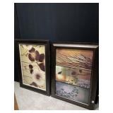 FRAMED FLORAL PRINTS, DARK WOOD FINISH FRAMES,