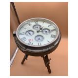WORLD TIME TRIPOD CLOCK, MULTI-DIAL, WOOD AND