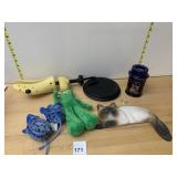 SHOE TREE, GUMBY PLUSH, CAT FIGURINE, BLUE
