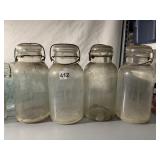 VTG CLEAR GLASS CANNING JARS W/ WIRE BAILS AND