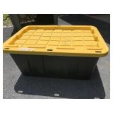 PLASTIC STORAGE BIN W/ YELLOW LID.