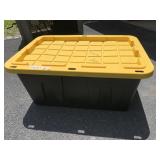 PLASTIC STORAGE BIN W/ YELLOW LID.