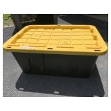 PLASTIC STORAGE BIN W/ YELLOW LID.