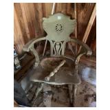 VTG PAINTED WOOD ARMCHAIR, PIERCED BACK SPLAT,