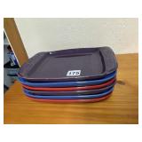 SQUARE CERAMIC PLATES, ASSORTED COLORS, BASKET