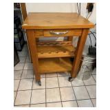 WOOD KITCHEN CART W/ DRAWER, WINE RACK SHELVES,