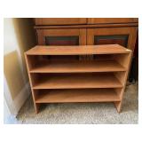 WOODEN BOOKSHELF, FOUR-TIERED, OPEN DESIGN.