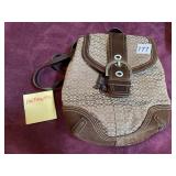 COACH SIGNATURE CANVAS BACKPACK, SUEDE TRIM,