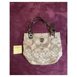 COACH SIGNATURE CANVAS TOTE BAG, PATENT LEATHER