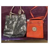 MICHAEL KORS METALLIC TOTE BAG, MK LOGO PRINT,