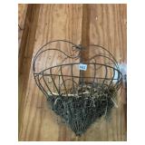 RUSTIC WIRE HEART-SHAPED WALL BASKET, MOSS LINED.