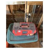 PLASTIC TOOLBOX, SHAKESPEARE FISHING ROD W/