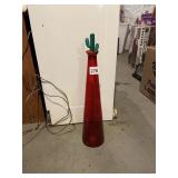 VTG RED GLASS DECANTER W/ CACTUS STOPPER, SPAIN.