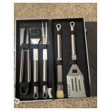 STAINLESS STEEL GRILL TOOL SET, INCLUDES TONGS,