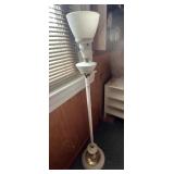 VTG FLOOR LAMP W/ MILK GLASS SHADE, BRASS AND