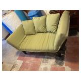 MODERN FUTON SOFA W/ GREEN UPHOLSTERY AND DARK