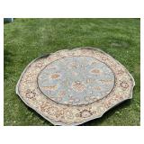 ROUND AREA RUG, BLUE FIELD W/ MULTICOLOR FLORAL
