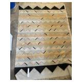 VTG WOVEN RUG, GEOMETRIC ZIGZAG PATTERN, FRINGED
