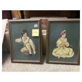 VTG NEEDLEPOINT PORTRAITS, PR, FRAMED, GREEN