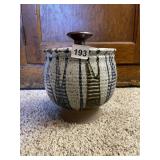 STUDIO POTTERY COVERED JAR, EARTHENWARE, DRIP