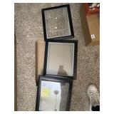 BLACK PICTURE FRAMES, (3), GLASS FRONTS.