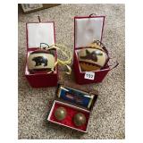 VTG HAND-PAINTED GLASS ORNAMENTS (2), BEAR AND
