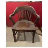A.W. MCCLOY CO. VTG WOOD OFFICE CHAIR, BARREL