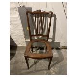 VTG OAK CHAIR, SPINDLE BACK, CARVED DETAIL,