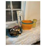 KITCHEN UTENSILS, PLASTIC BASKET, EGG TRAY, AND