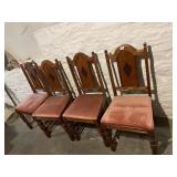 OAK DINING CHAIRS (4), DIAMOND BACK INLAY, PINK