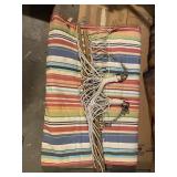 STRIPED FABRIC HAMMOCK W/ WOOD SPREADER BARS AND