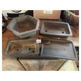 UNGLAZED POTTERY BONSAI POTS (4), VARIOUS SHAPES,