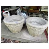 CONCRETE PLANTERS (2) W/ BASKET WEAVE AND BRAIDED