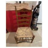 VTG LADDER BACK CHAIR, RUSH SEAT, HAND-PAINTED