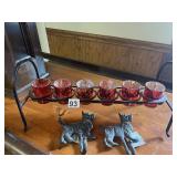 METAL VOTIVE CANDLE HOLDER STAND W/ RED GLASS