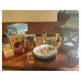 HOLIDAY DECOR GROUPING, INCLUDES METAL LANTERN,