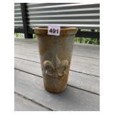 CAST IRON PLANTER, FLEUR-DE-LIS MOTIF, RUSTED