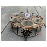 METAL SUN MOTIF CANDLE HOLDER W/ (5) GLASS VOTIVE