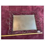 METAL SERVING TRAY W/ SCROLLWORK BORDER,