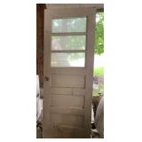 VINTAGE WOOD DOOR, 5-PANEL DESIGN, UPPER GLASS
