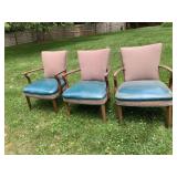VINTAGE ARMCHAIRS (3), WOOD FRAME, TEAL VINYL