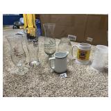 ASSORTED DRINKWARE INCL HURRICANE GLASSES, MASON